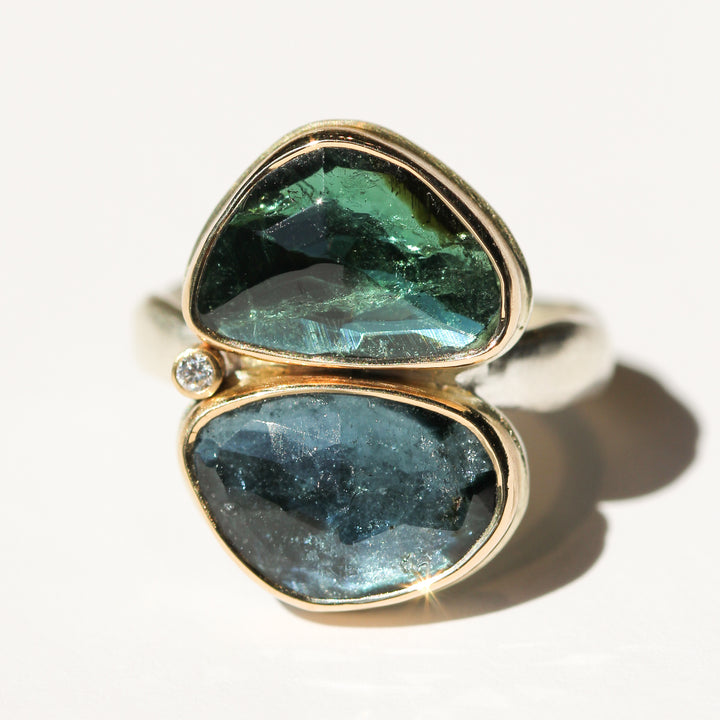 Double Blue & Green Tourmaline Ring