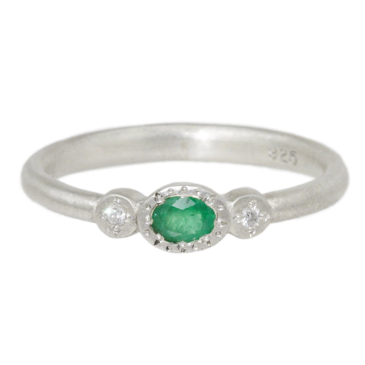 Oval & Round Emerald Charm Ring