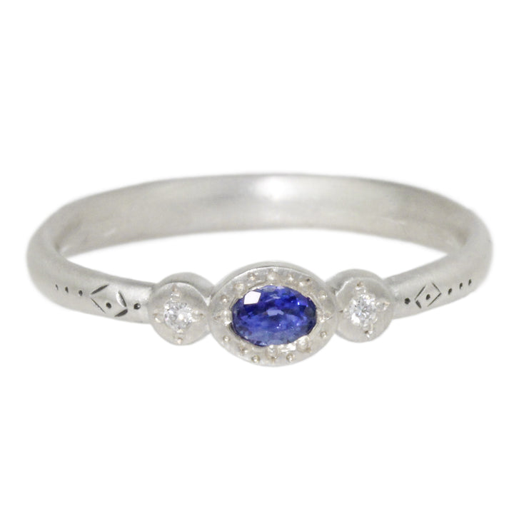 Oval & Round Blue Sapphire Charm Ring