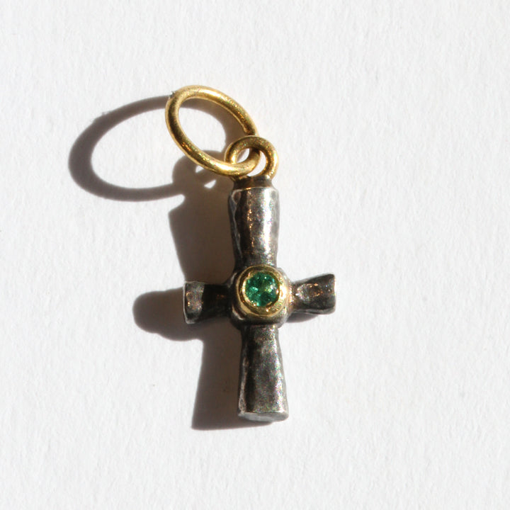 Mini Emerald Cross Charm