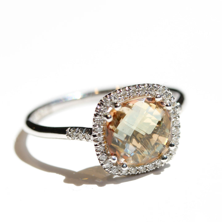 Champagne Topaz Cushion Halo Ring