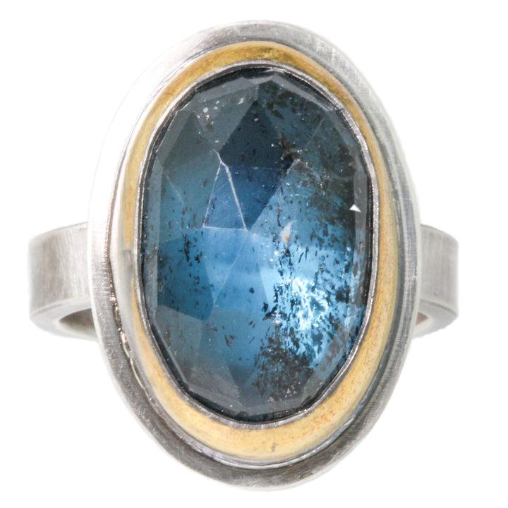 Large Teal Kyanite Crescent Rim Ring