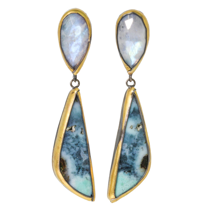 Chrysocolla and Rainbow Moonstone Earrings