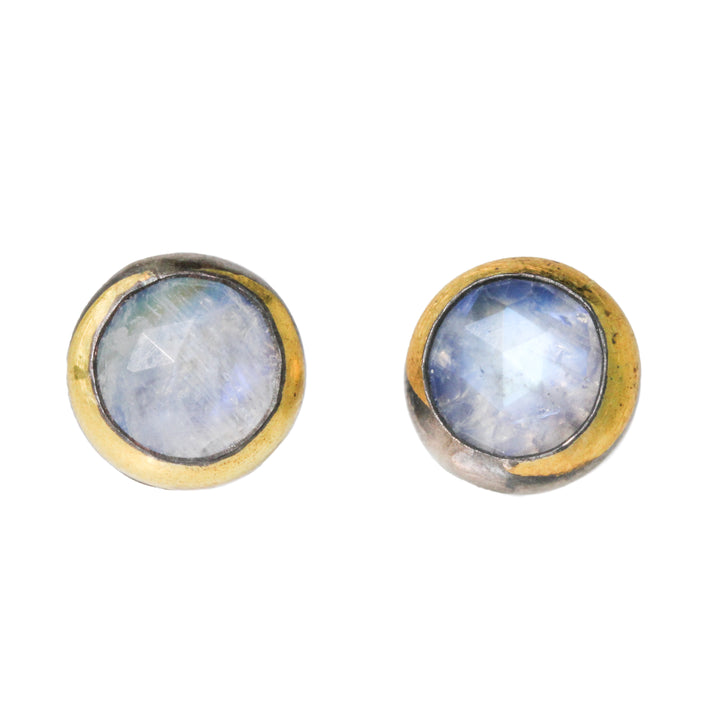 Rainbow Moonstone Crescent Rim Stud Earrings