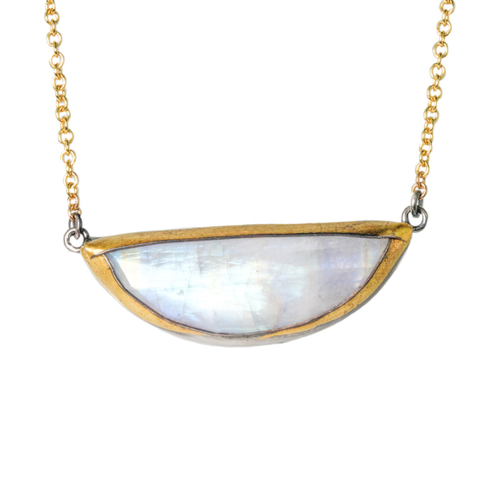 Rainbow Moonstone Half Moon Necklace