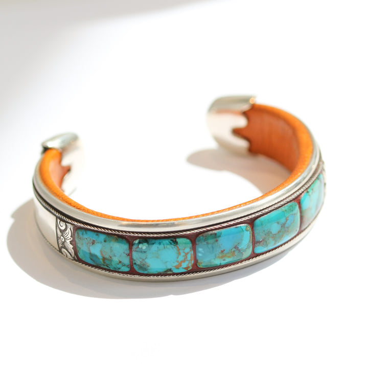 Charlie Favour Turquoise Mosaic on Leather Bracelet No. 1