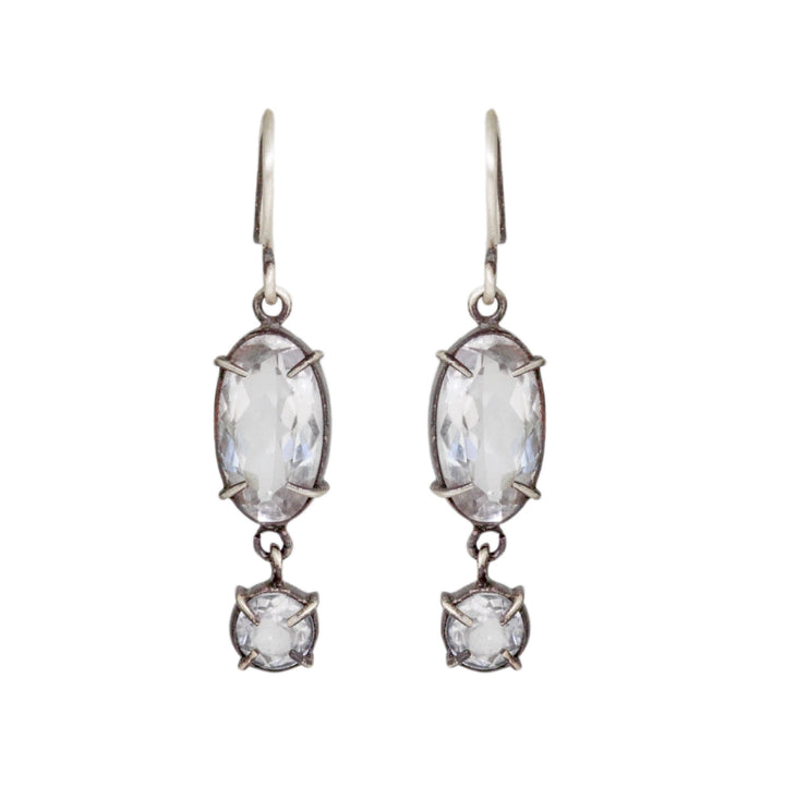 Clear Quartz Oval & Round Earrings