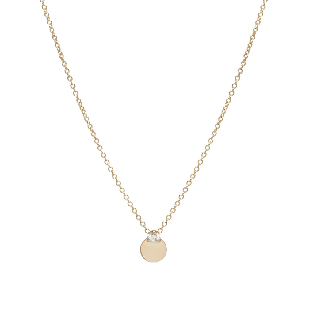 Prong Set Diamond and Gold Disc Necklace