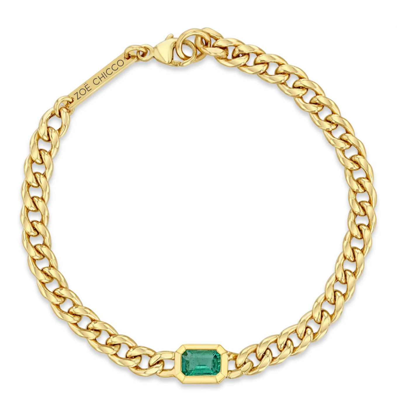 Curb Chain Bracelet with Emerald & Diamond