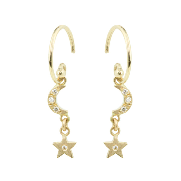 Tiny Pave Moon + Star Earrings - Chemistry Jewelry